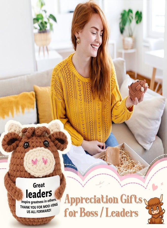 Gleevera Boss Gifts for Women for Boss Christmas, Bosses Lady Female Men Male,Thank You Gift for Bosses Leader Supervisor Manager from Employee Birthday, Handmade Crochet Highland Cow - Image 2